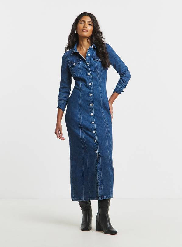 SIMPLY BE Dark Wash Midaxi Shirt Dress 16